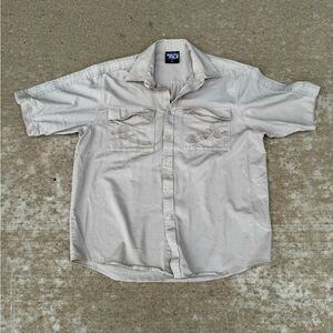 Y2K South Pole Shirt Mens M Beige Embroidered Button Up Streetwear Hip Hop VTG